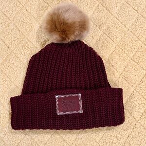 LYM Love Your Melon Knit Winter Burgundy Pom Pom Beanie Hat One Size